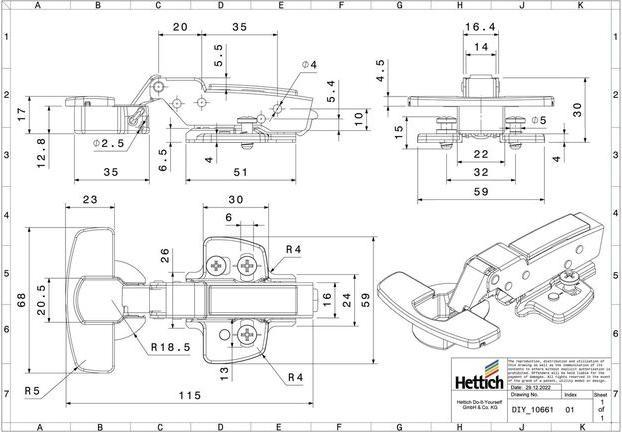Produktbild Hettich Einklips Topfscharnier Sensys 35 mm schwarz Mittelwandanschlag