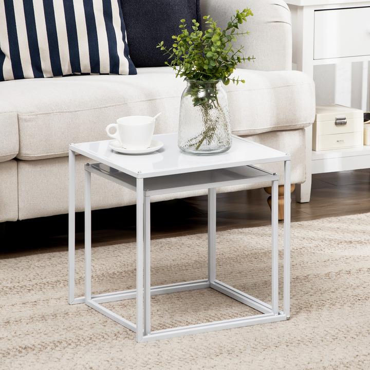 Produktbild Homcom Couchtisch-Set Stahl Weiss (40 x 40 x 40 cm)