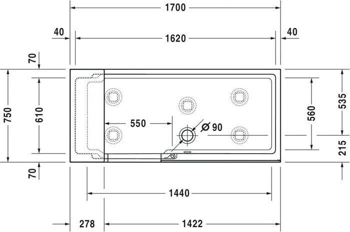 Produktbild Duravit Badewanne SHOWER & BATH 1700x750mm Ecke rechts weiss Tür Klarglas (285 l, 170 cm, 75 cm)