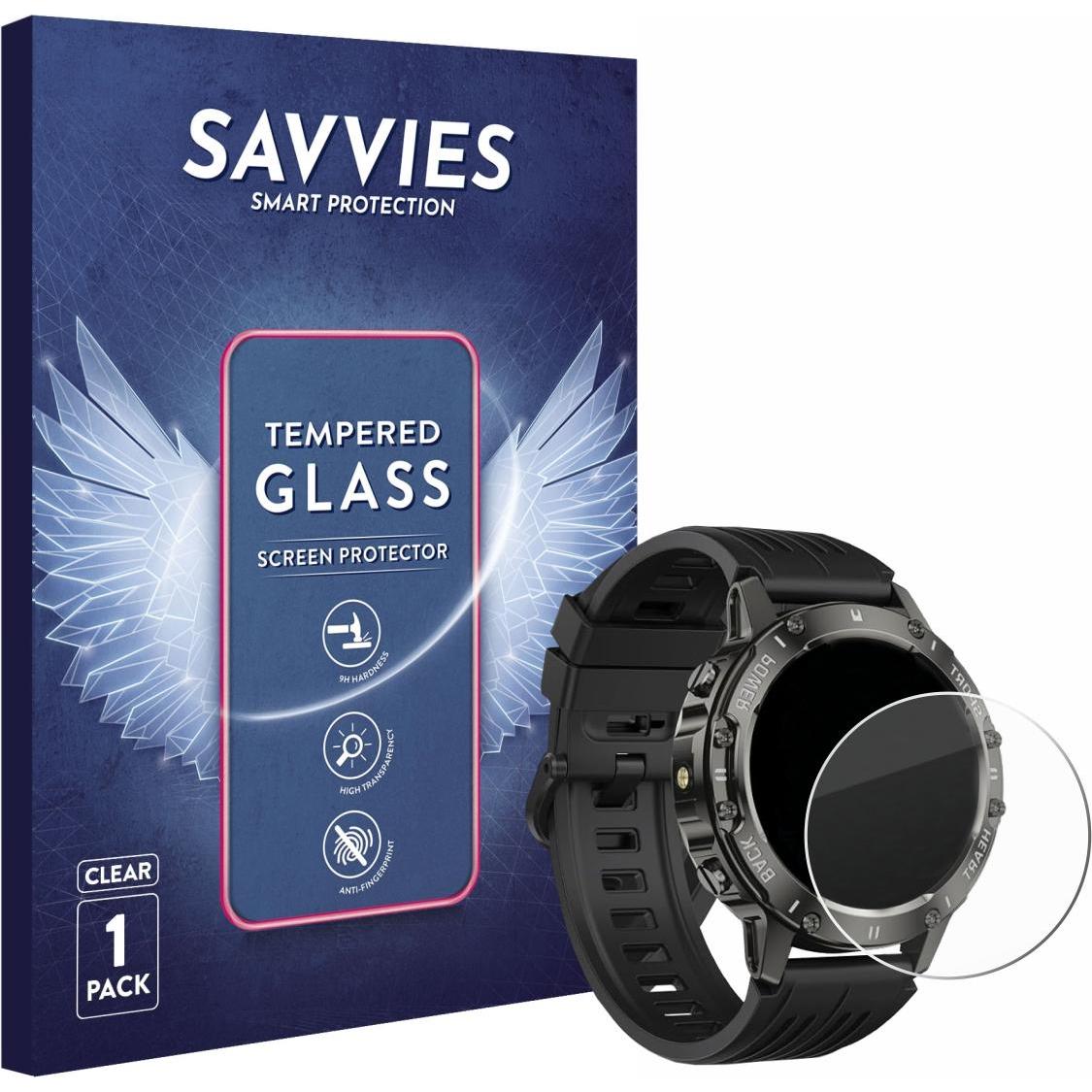 Savvies Panzerglas Displayschutz 9H Schutzglas Glas Klar Transparent, Smartwatch Schutzfolie, Transparent