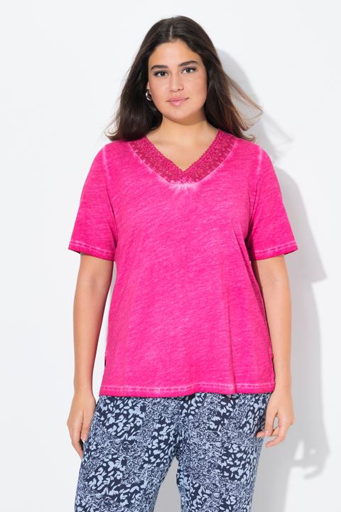 Actual product image Ulla Popken Short Sleeve Lace Trim Tee (46, 48)