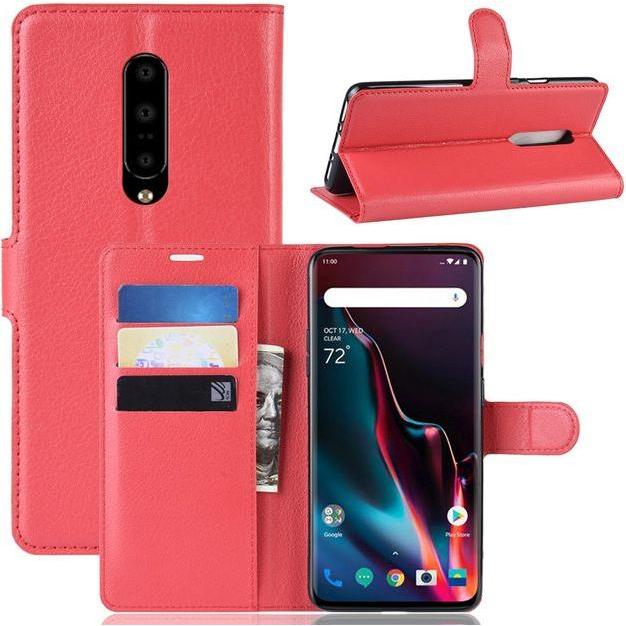 Thumbnail - MU Classic Litchi Leder Bookcover Series (OnePlus 7 Pro), Smartphone Hülle, Rot