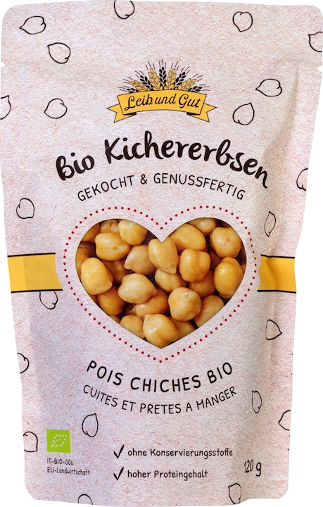 Produktbild Leib und Gut Bio Kichererbsen gekocht 120 g (130 g)