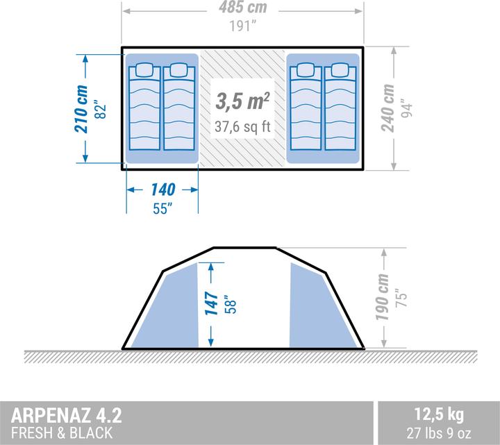 Immagine prodotto Quechua ARPENAZ 4 2 FB (Tenda gonfiabile, 12.50 kg, 4 persone)