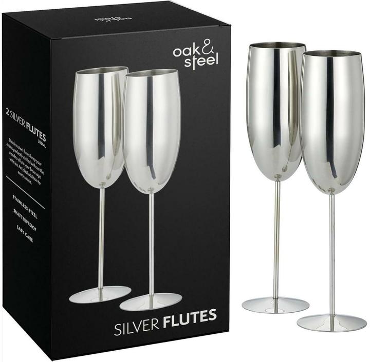 Produktbild Oak & Steel Edelstahl Sektgläser Silber 2er-Set (28.50 cl, 2 Gläser, Sektgläser)