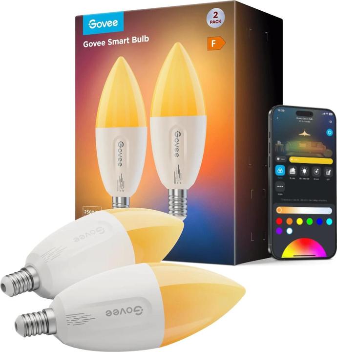 Actual product image Govee Smart Light Bulb E14, RGBWW, CRI groesser als (E14, 5 W, 450 lm, 1 x, F)