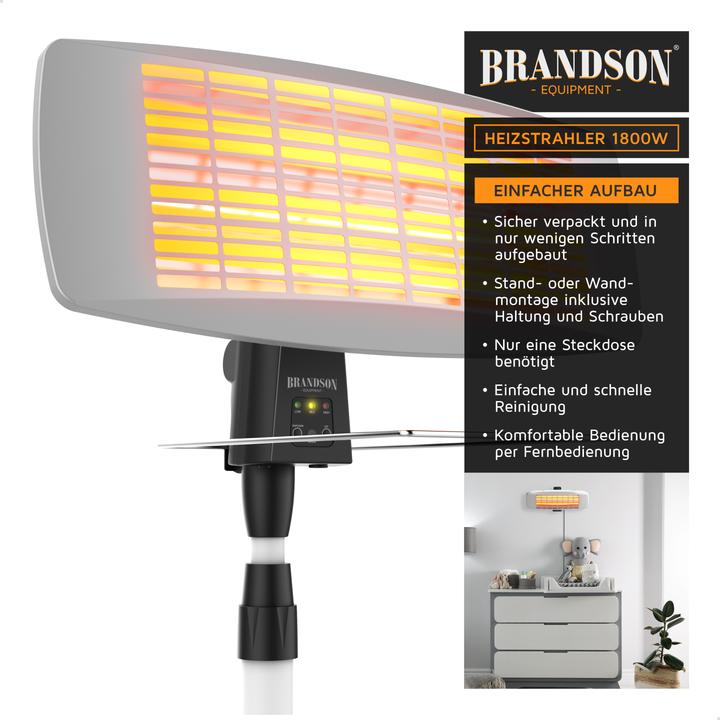 Immagine prodotto Brandson Heizstrahler, Fernbedienung & Wandhalterung, 1800 W, für Wickeltisch, Sicherheitsgitter, 25° neigbar