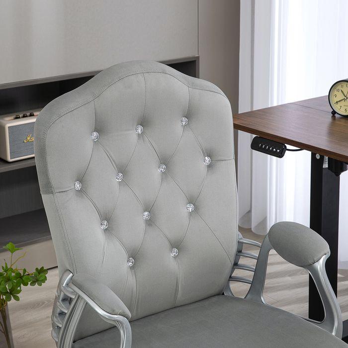 Image du produit Swisshandel24 Chaise de bureau à bascule, ergonomique, avec boutons en cristal, aspect velours, jusqu'à 120 kg (47 - 57 cm)