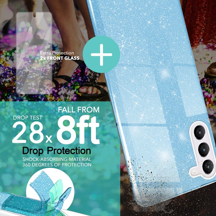 Produktbild Nalia Glitzer Silikon Hülle mit 2x Displayschutz (Samsung Galaxy S23+)