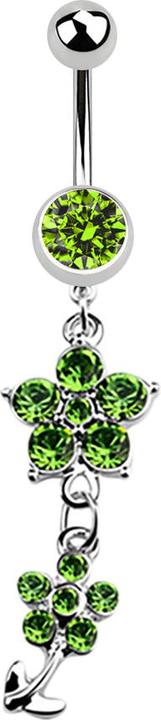 Immagine prodotto Star Piercing Banana in argento con ciondolo a due fiori in cristallo verde chiaro (Acciaio chirurgico 316L, senza ottone)