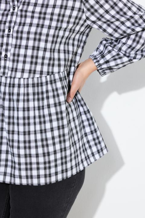 Immagine prodotto Ulla Popken Blusa a quadri con orlo con volant, collo alto e maniche lunghe (58)