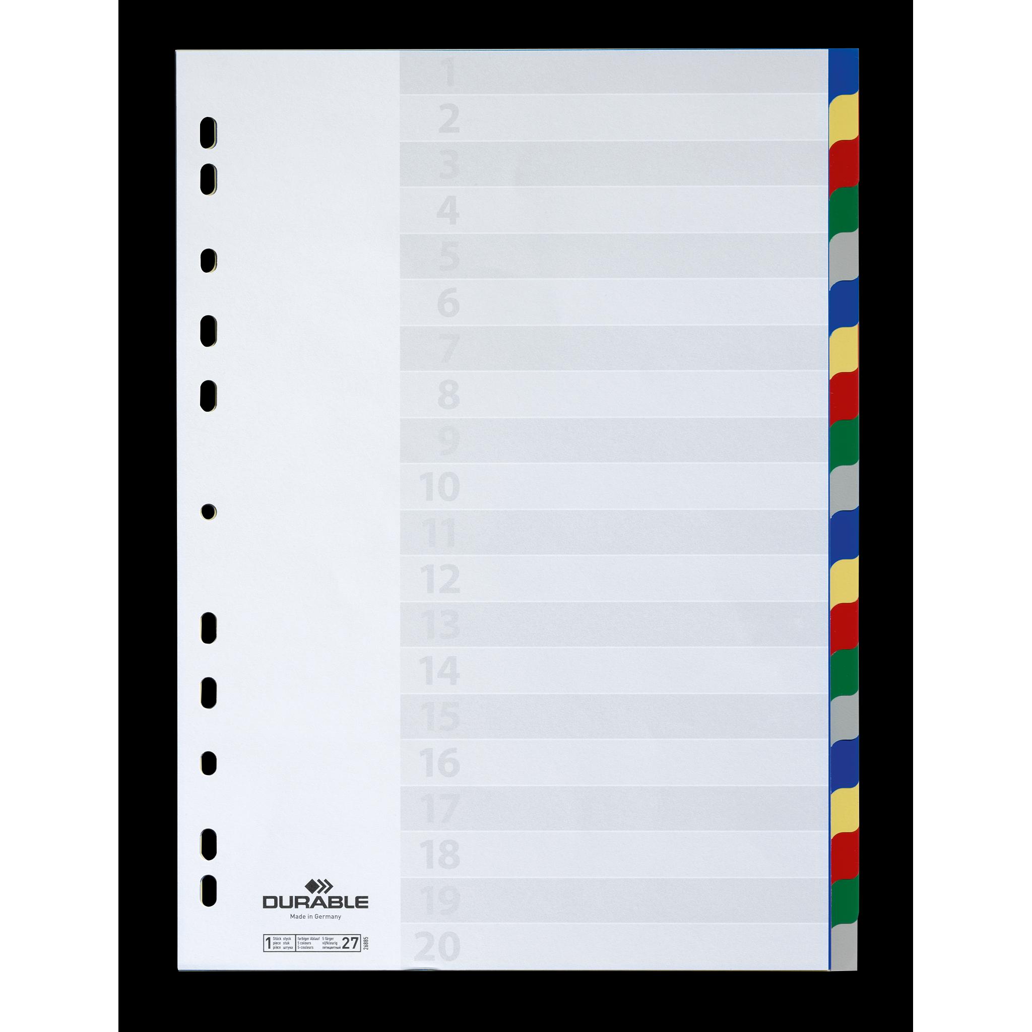 Durable, Ordner Zubehör, REGISTER PP MIT FARBIGEN TABEN 20 BLATT 1 ST 675827