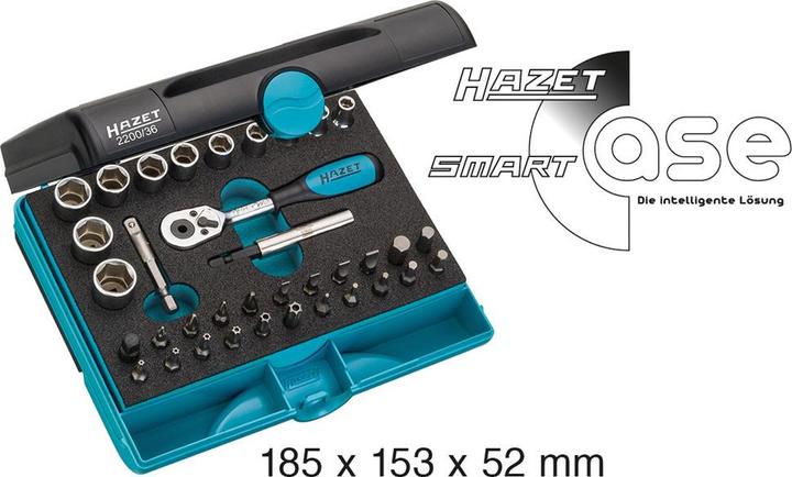 Produktbild HAZET Steckschlüssel Satz 2200/36 ∙ Vierkant6,3 mm (1/4 Zoll), Sechskant6,3 (1/4 Zoll) ∙ Aussen Sech… (10  mm, 11 mm, 12 mm, 13 mm, 14 mm, 3 mm, 4 mm, 5 mm, 6 mm, 7 mm, 8 mm, 9 mm)