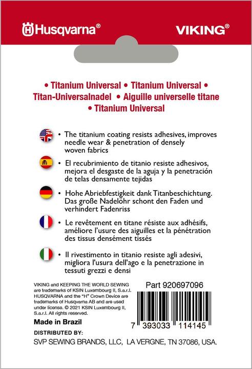 Productafbeelding Husqvarna Universele naald Titanium 80/12, 5 naalden