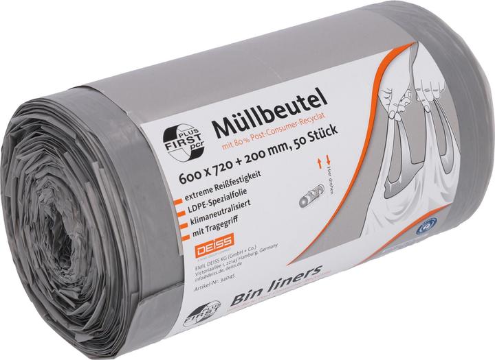 Deiss Müllbeutel PCR First Plus 60l 50ST grau (50 x, 60 l)