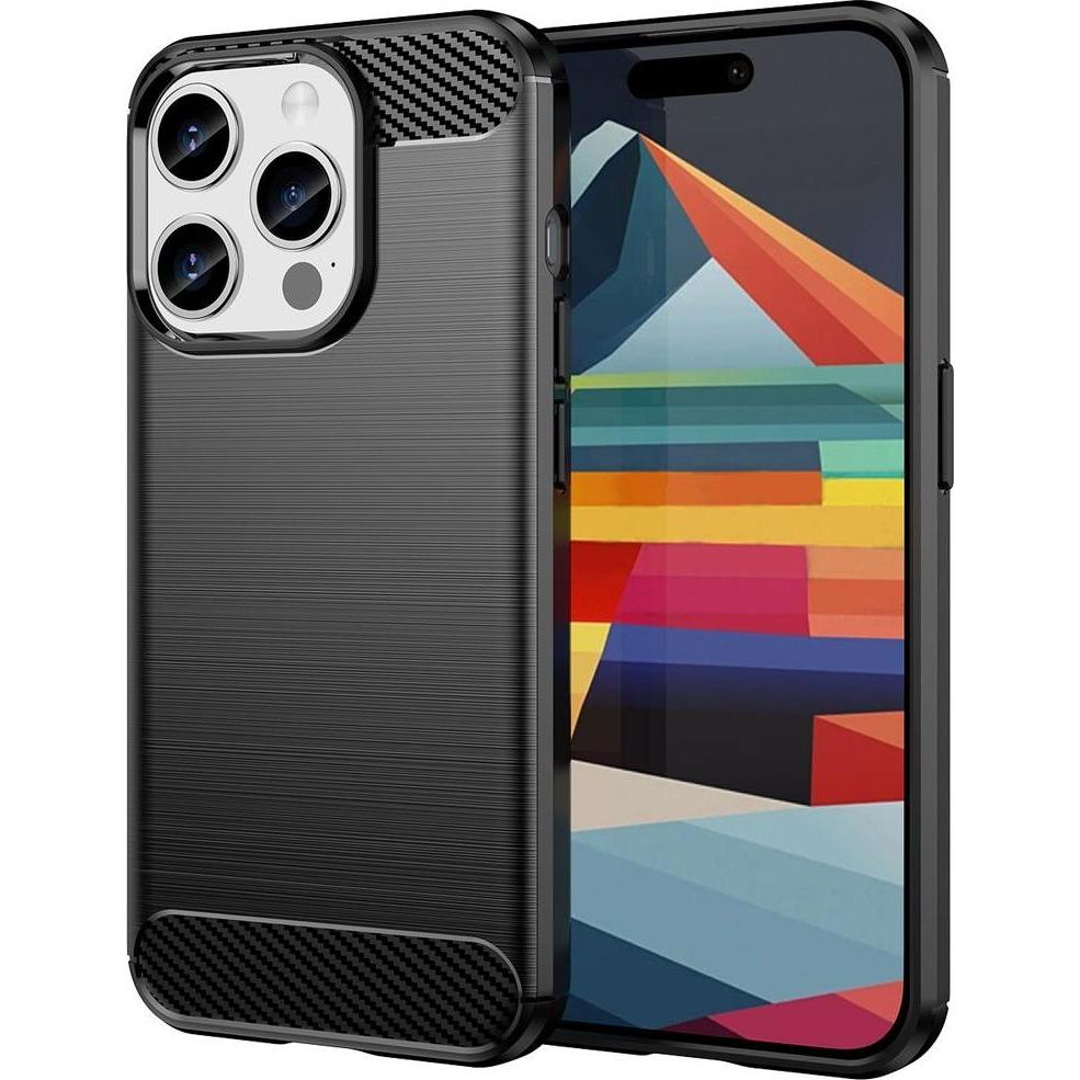 König Design Hülle Handy Schutz für Apple iPhone 15 Pro Case Cover Tasche Etuis Carbon Bumper (Apple iPhone 15 Pro), Sma...
