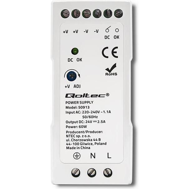 Thumbnail - Qoltec DIN-Schienen-Netzteil 60W 24V 2 5 A Weiss Schlank (60 W), PC Netzteil, Weiss