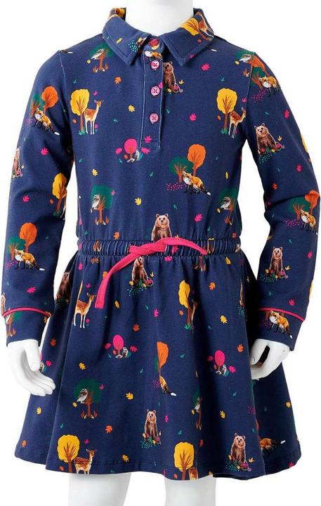 Produktbild vidaXL Kinderkleid mit Langen Ärmeln und Kordelzug Marineblau (140)
