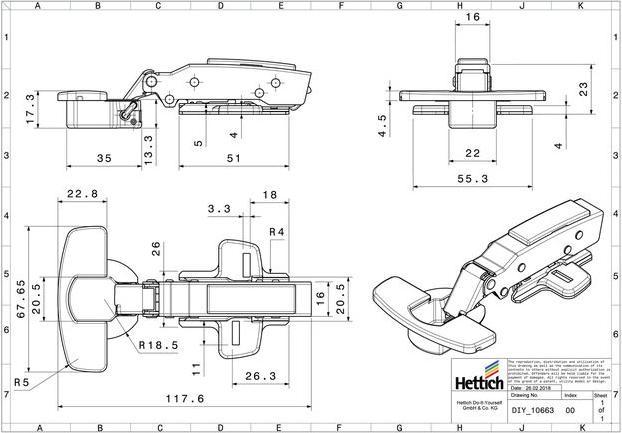 Actual product image Hettich Sensys Topfscharnier mit integrierter Dmpfung, vorliegend 35 mm, 2 Stck