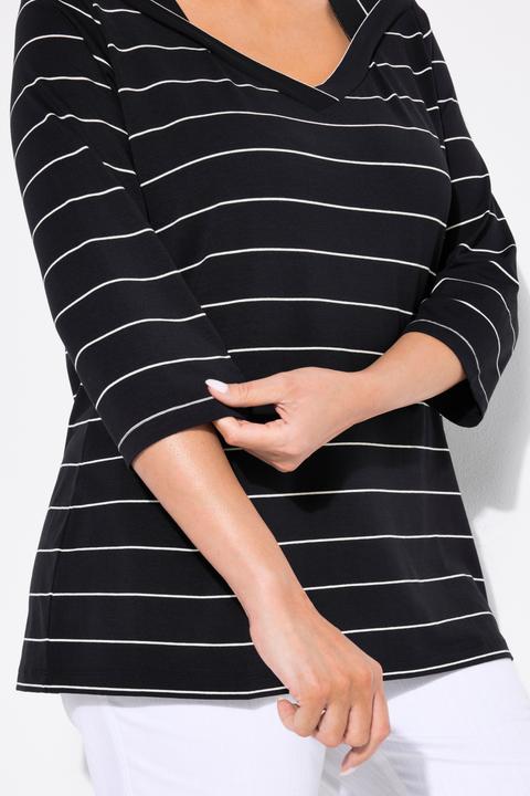 Produktbild Ulla Popken Shirt, Ringel, Classic, V-Ausschnitt, 3/4-Arm (50, 52)