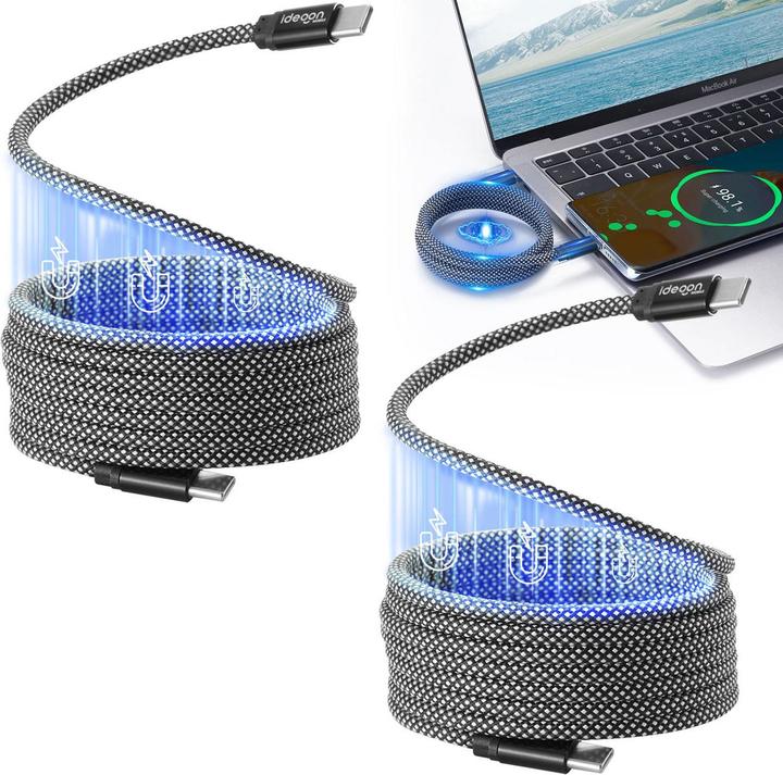 Actual product image Ideoon 2er-Set Daten- & Ladekabel, 1 Meter - Magnetische Aufrollfunktion, USB-C auf-USB-C, 100 W (1 m, 100 W)