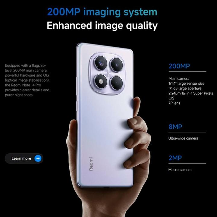 Produktbild Xiaomi Redmi Note 14 Pro (512 GB, Midnight Black, 6.67", Hybrid Dual SIM, 4G)