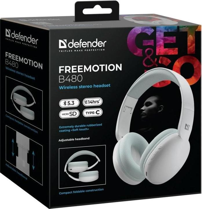 Actual product image Defender SŁUCHAWKI NAUSZNE BLUETOOTH FREEMOTION B480 BIAŁE 63481 (Wireless)