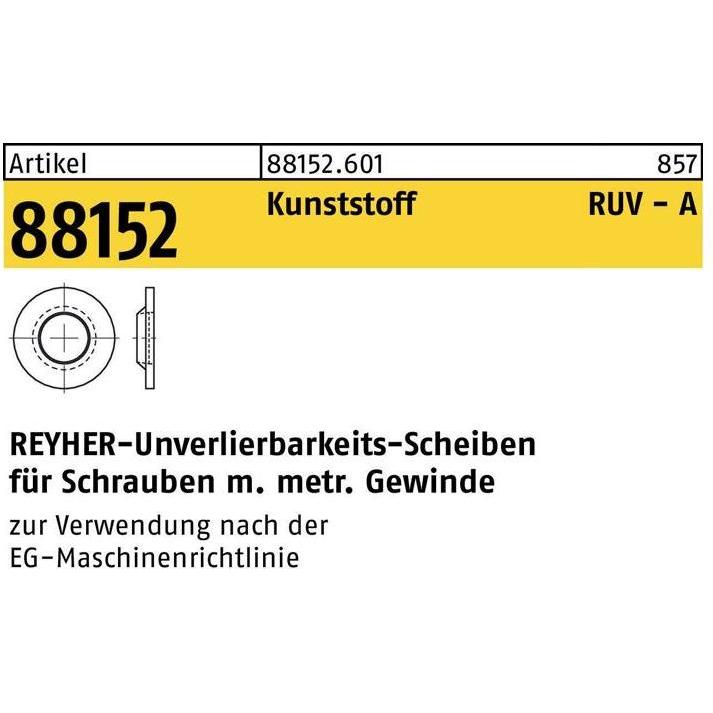 Muttern + Unterlegscheiben, Unverlierbarkeitsscheibe R 88152 8/8,2x16,2x1,6 Kunststoff naturfarben (M8)