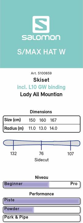 Produktbild Salomon S/MAX Hat Damen Ski Set 19/20 (160 cm)