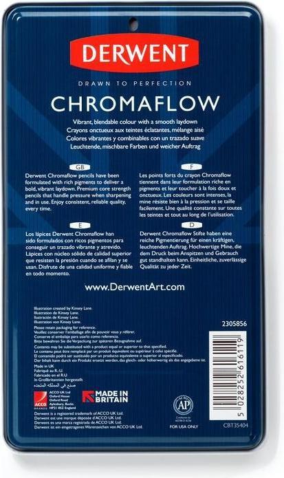 Immagine prodotto Derwent Matite colorate Chromaflow (Rosa cipria, Fiammingo, Naturale Marrone, Scarlatto, verde erba, Denim, Giallo Sole, Azzurro, Basilico, Nero, Lilac, Bianco, 12 x)
