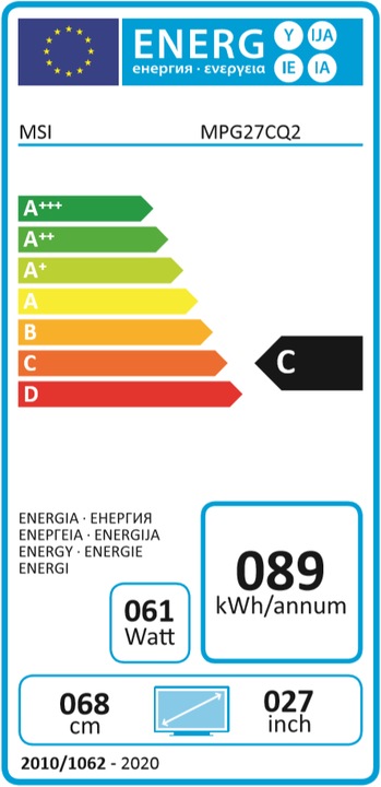 Energie-Label MSI Optix MPG27CQ2 (2560 x 1440 Pixel, 27")