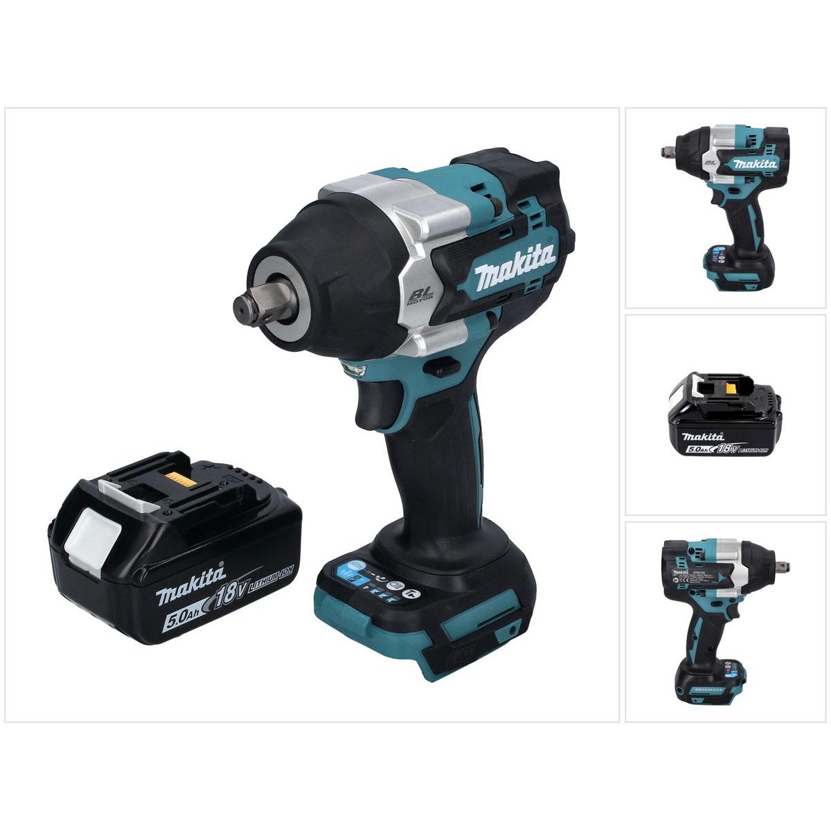 Makita, Bohrmaschine + Akkuschrauber, DTW 700 T1 Akku Schlagschrauber 18 V 700 Nm 1/2" XPT Brushless + 1x Akku 5,0 Ah - ...