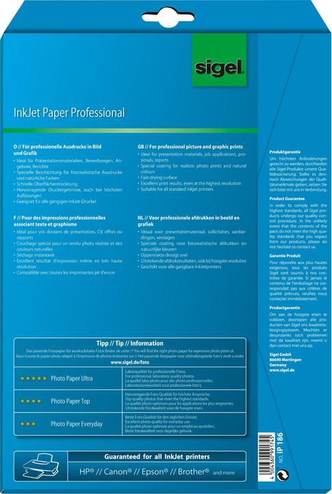 Produktbild Sigel Inkjet Professional (160 g/m², A4, 25 Stk.)