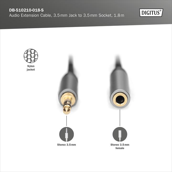 Image du produit Digitus Câble d'extension audio, jack 3,5 mm vers prise 3,5 mm (1.80 m)