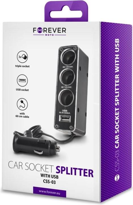 Actual product image Forever socket splitter 3in1 with USB cable CSS-03