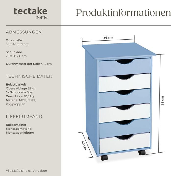 Produktbild tectake Rollcontainer (36 x 40 x 65 cm)