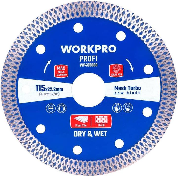 Workpro Profi turbo ultra-thin mesh diamond blade, professional cutting ø115 x 20 mm