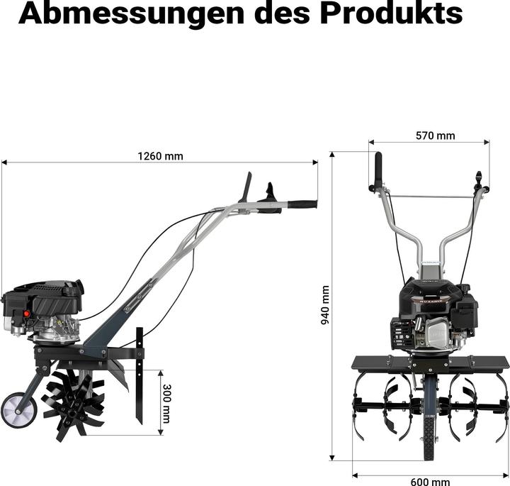 Wiltec Benzin Bodenhacke 60cm Gartenhacke mit Motor 144ccm Motorhacke Bodenfräse
