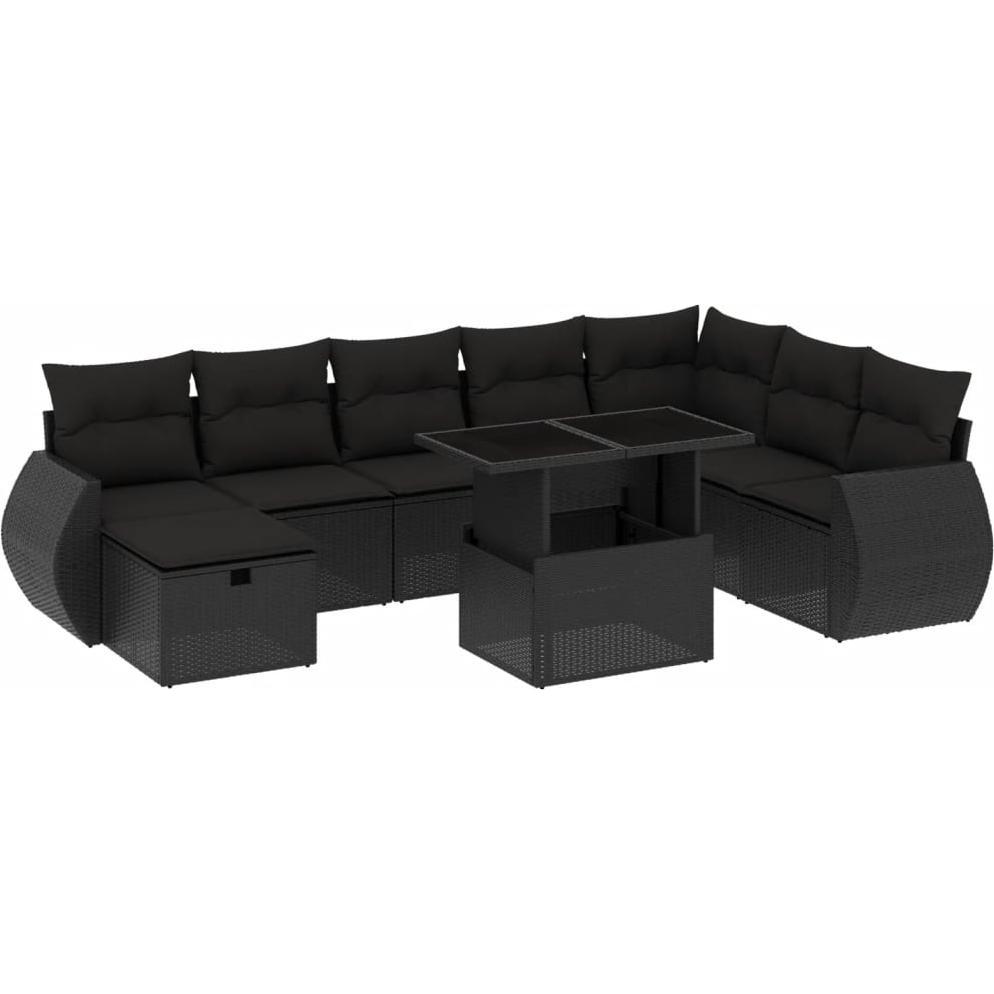 VidaXL, Gartenlounge, Gartenmöbel Sofa Garnitur Sitzgruppe Lounge 9-tlg. Schwarz Poly Rattan