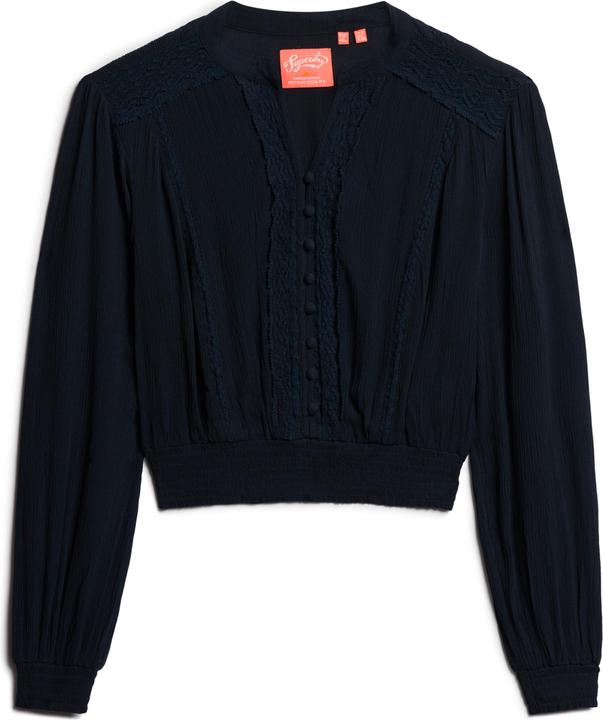 Produktbild Superdry Langärmelige, gesmokte Bluse mit Spitzenbesatz (12XL)