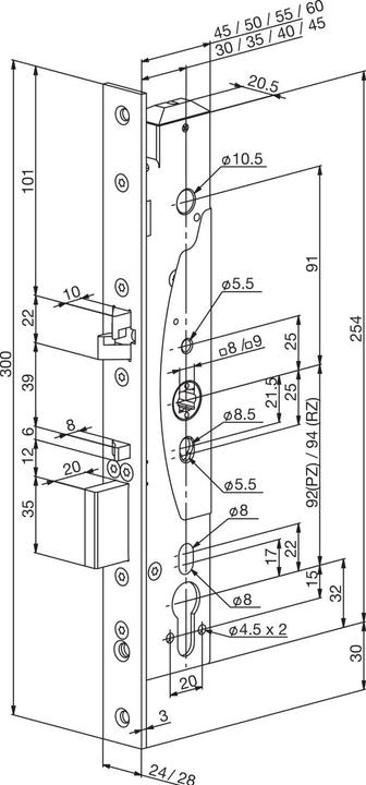 Produktbild Assa Abloy Elektro-Sicherheitsschloss EL 420, DM 40, Stulp 24x300 mm, Edelstahl-Effekt
