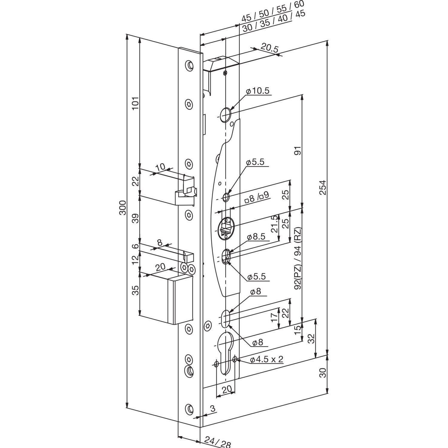 Thumbnail - Assa Abloy, Türöffner + Türschliesser, Elektro-Sicherheitsschloss EL 420, DM 40, Stulp 24x300 mm, Edelstahl-Effekt