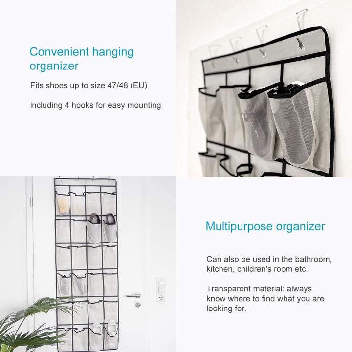 Image du produit Intirilife Organisateur de chaussures à suspendre avec 24 compartiments (55.5 x 2 x 148 cm)