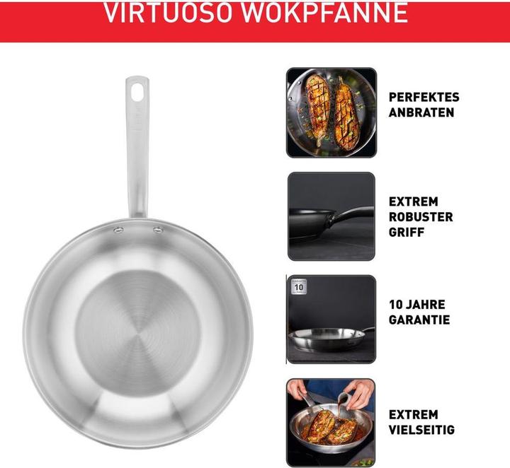 Image du produit Tefal Virtuoso poêle wok 28cm (sans revêtement) (E4921925), Acier inoxydable (28 cm, Wok, Acier inoxydable)