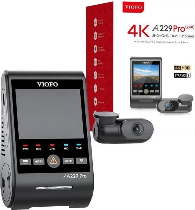 Produktbild Viofo A229 Pro 2CH - 4K dual dashcam - Inclusief gratis cpl Filter - 2023 model (GPS-Empfänger, Eingebautes Mikrofon, Nachtsicht, Beschleunigungssensor, Eingebautes Display, WLAN, 4K)