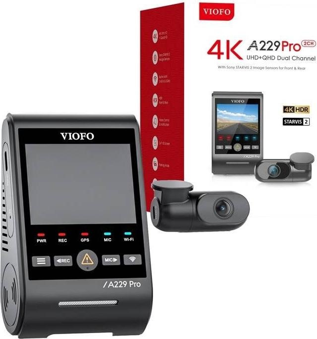 Actual product image Viofo A229 Pro 2CH - 4K dual dashcam - Inclusief gratis cpl Filter - 2023 model (GPS receiver, Built-in microphone, Night vision, Accelerometer, Built-in display, Wi-Fi, 4K)