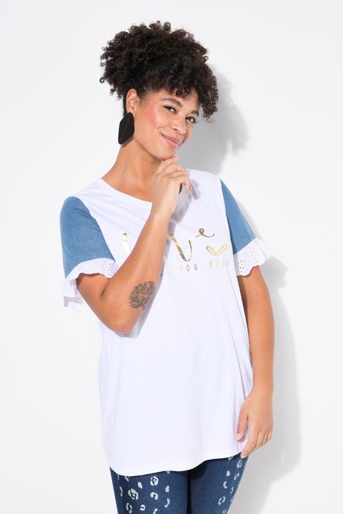 Produktbild Miamoda T-Shirt, A-Linie, farbiger Web-Halbarm, Schriftzug (44)