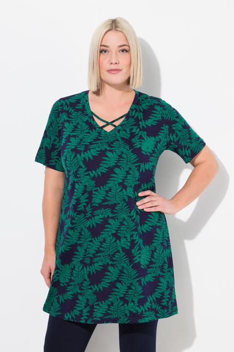 Produktbild Ulla Popken Longshirt, Zierbänder, A-Linie, V-Ausschnitt, Halbarm (46, 48)