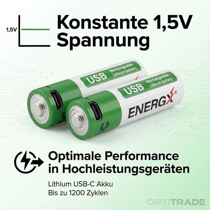 Image du produit Champ Batterien Wiederaufladbare AAA Lithium mit USB-C – 4er-Set (4 pcs, AAA, 14 mAh)