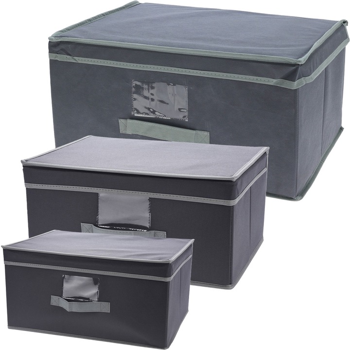 Produktbild Storage Solutions Aufbewahrungsboxen-Set in 3 Grössen mit Deckel & Henkel, faltbar